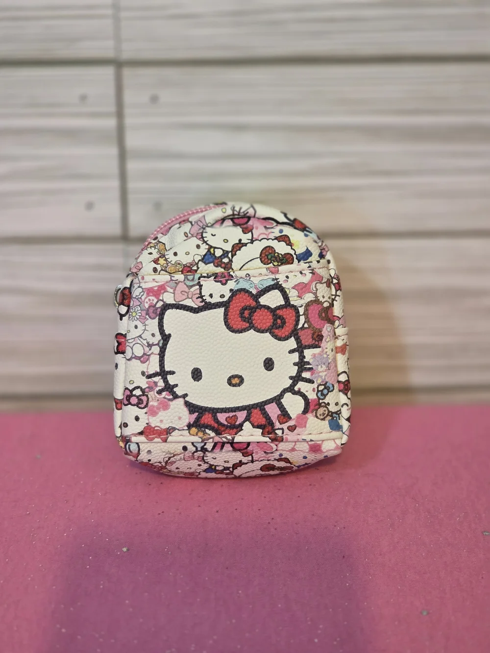 Hello Kitty Faux Leather Mini Backpack Zipper Closure Keychain Coinpurse